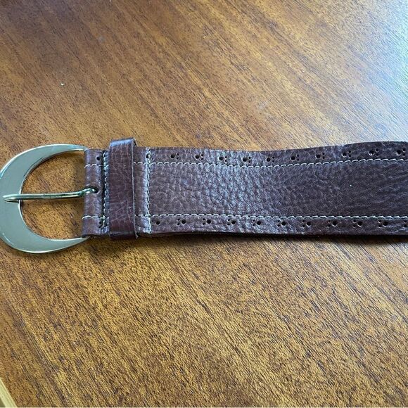 Vintage Garuglieri Wide Leather Belt Made In Italy Brown W/ Gold Tone Buckle XL main image 12